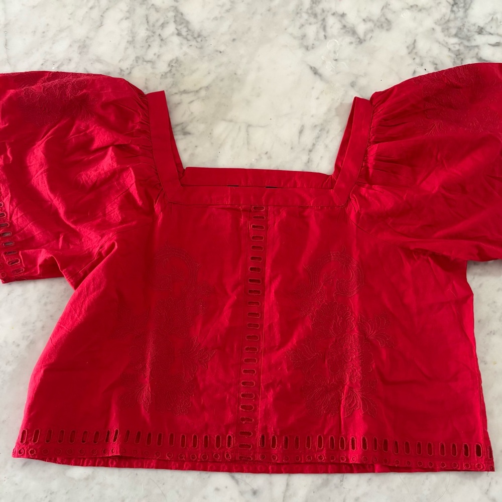 Chic Red Blouse with Square Neckline